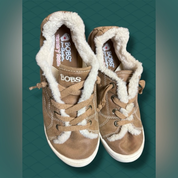BOBS from Skechers Shoes - BOBS Brown and Cream Memory Foam Fur Lined Sneakers